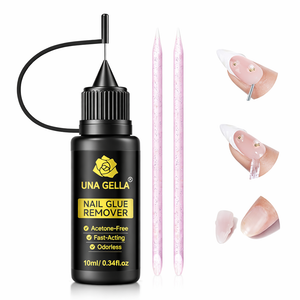 UNA GELLA 10ml*2PCS Nail Glue Remover for Press on, MultiFunctional Pinpoint Glue Remover Fast Removal Gentle Non-Acetone with Crystal Sticks for Nails Polish False Acrylic Nail Tips Home DIY