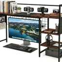 Desk Shelf Organizer with Pegboard & Hooks, Desk Hutch for Computer Monitor, Multi-Tier Wood Desktop Bookshelf Display Rack for Home Office Dorm Room (Vintage Brown, 50.39‘’)