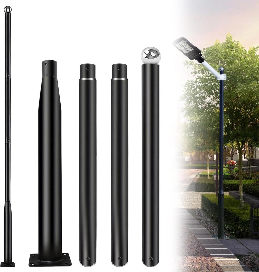 Street Light Pole 13Ft, Outdoor Adjustable Metal Street Lamp Post, Solar Street Light Pole for Street, Patio, Backyard, Basketball Court, Park, with Mounting Rebar Cage
