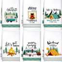 Boyiee Set of 6 Camping Kitchen Towels White Absorbent Dishcloth Bonfire Tent Car Tea Towels 24 x 16 Inches with Funny Sayings Novelty Gifts for Campers Happy Camper Camping Accessories for Rv Campers