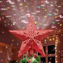 GORGOU Christmas Tree Topper Lighted with 6 Projected Patterns -Christmas Star Tree Topper Built-Led Rotating Lights -3D Glitter Dynamic Projector for Indoor Xmas New Year Holiday Party Decorations