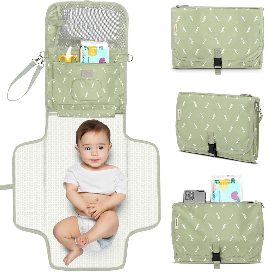KeaBabies Portable Diaper Changing Pad, Travel, Car - Large Waterproof Baby Changing Mat, Wipeable, Padded, On The Go Travel Diaper Clutch Bag, Easy to Use Pockets for Newborn Essentials (Acacia)