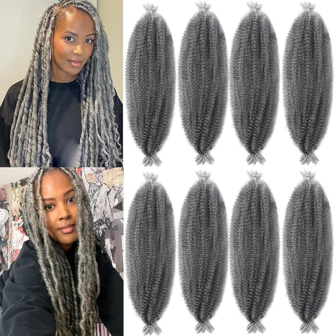 8 Packs Springy Afro Twist Hair 16 inch Pre-Separated Marley Twist Braiding Hair for Distressed Faux Locs Spring Twist Hair Extensions for Women (T Gray, 16 Inch (Pack of 8))