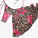 MakeMeChic Women's 3 Piece Leopard Print Floral Halter Triangle Tie Back Ruffle Bikini Set with Cover Up Skirt, Medium