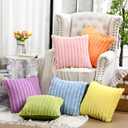 Mixweer 6 Pcs Pastel Throw Pillow Covers 18x18 Inch Faux Fur Plush Pillow Covers Decorative Striped Soft Pillowcase for Sofa Couch Cushion Bedroom Living Room (Multicolor)