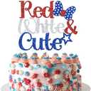 Red White & Cute Cake Topper, Patriotic America Theme Birthday Decorations, Little Firecracker, Independence Day Theme 1st 2nd Birthday/Baby Shower Party Decorations, Pack of 8 