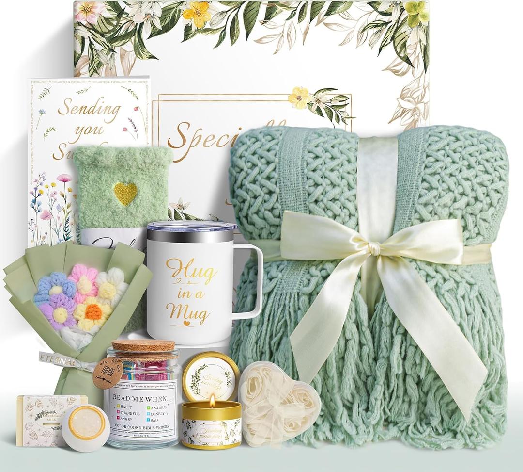 Gift Baskets for Women, 11 PCS Unique Birthday Gifts for Women, Self Care Gift Baskets, Thank You, Get Well, Sympathy Inspirational Friendship Gifts for Mom, Grandma, Sister,Friends (Sage Green)