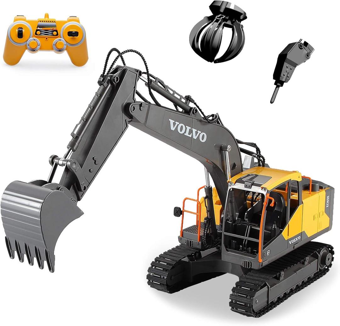 Mostop Remote Control Excavator 1/16 Scale 3 in 1 RC Excavator Shovel Loader Digger Toy with 2 Tools,17 Channel Full Functional RC Construction Truck Vehicle Tractor with Sound and Light