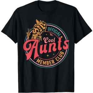 Mother's Day Official Member Cool Aunts Club Skull Halloween T-Shirt, S