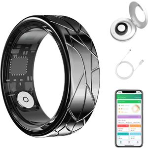 Smart Ring Health Tracker for Women Men, Heart Rate/Blood Oxygen/Sleep Tracker/Step Counter, Fitness Ring with Magnetic Charging Case, 5ATM Waterproof for iOS & Android, No Subscription Fee- Black 10