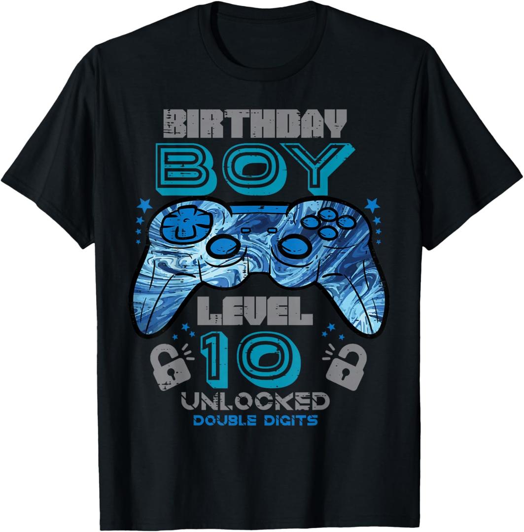 Birthday Boy Level 10 Unlocked Double Digits 10th Bday Party T-Shirt M
