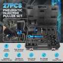 Pneumatic Injector Puller 27PCS for Diesel Engine, Air Vibration Injector Extractor with Handle, Labor-Saving Injectors Removal Tool Set with High Impact Extractor Hammer Puller, 18 Adapters, 3 Hooks