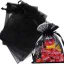 Outdoorfly 100PCS Drawstring Organza Bags 4x6" Black Sheer Jewelry Pouches Mesh Bags Baby Shower Party Wedding Favor Gift Bags Chocolate Candy Sample Bags (Black)