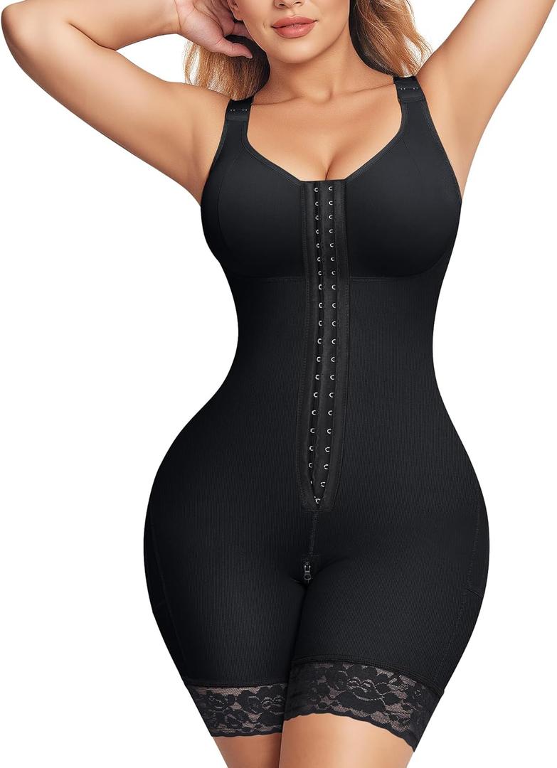 Nebility Fajas Colombianas Moldeadoras Shapewear for Women Tummy Control Postpartum Body Shaper Bodysuit with Zipper Crotch (X-Large, Black)