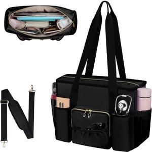 Nurse Bag, Work Bags with 15.6-inch Laptop Compartment, Teacher bag with Large Cup Holder, Nursing Tote Bag with Insulated Pocket for Nurses, Teachers, Students, and Professionals, Black