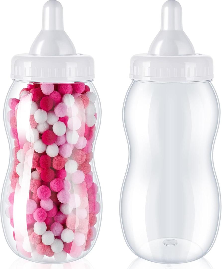 Tessco for you 2 Pcs 15 Inch Big Baby Shower Bottle for Baptism Game Large Jumbo Plastic Baby Shower Bottle Piggy Candy Bank for Girl Boy Kids Party Favor (White)