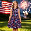Funnycokid Girls Patriotic Dress 4th of July Size 9-10 Anniversary Sundress USA Independence Memorial Day American Flag Outfit 10 Years