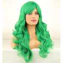 RightOn Green Wig Long Curly Green Wig with Bangs for Women Daily Party Hairnet Include