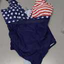 SUUKSESS Women Slimming Tummy Control One Piece Swimsuits Sexy Mesh High Waisted Monokini Bathing Suits (American Flag, L) (Blue, L)