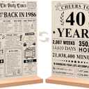 Vintage Back in 1986 Birthday Poster Double-sided Acrylic Decor | 40th Birthday Decorations for Women Men, 40 Anniversary Decoration Gifts, Retro 40 Year Old 1986 Themed Table Sign with Stand