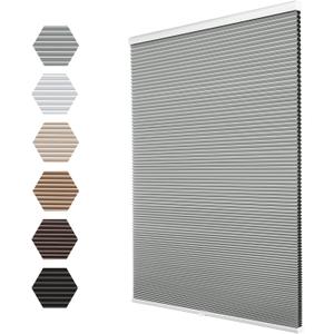 Changshade Blackout Cordless Cellular Shades for Windows,Honeycomb Blinds with Thermal Insulation,UV Protection,Child Safe,Privacy Light Control,Easy to Install27" W x 64" H,Grey