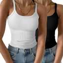 GKBK Womens Sleeveless Tank Top Form Fitting Spaghetti Strap Scoop Neck Ribbed Knit Basic Cami Layering Shirts, Black White M