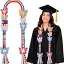 Class of 2026 Philippines Graduation Leis,Double Gold Graduation Lei Ribbon with Butterfly and Pins Accessories, Handmade Money Lei Flowers Congrats Graduation Gift for Her Him