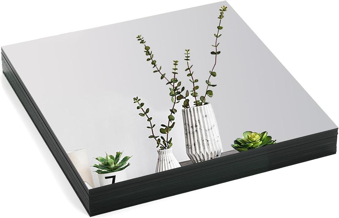 Suwimut Set of 16 Square Mirrors for Centerpieces, 8 x 8 Inch Mirror Tray Candle Plate Wall Mounted Mirrors, Frameless Glass Mirror Tiles for Table Wedding Centerpieces, Party Decor, Crafts