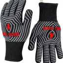 QUWIN BBQ Gloves, Oven Gloves 1472 Extreme Heat Resistant, Grilling Gloves Silicone Non-Slip Oven Mitts, Kitchen Gloves for BBQ, Grilling, Cooking, Baking-1 Pair (Black, One Size Fits Most)