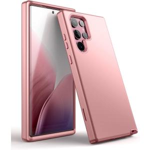 WeLoveCase for Samsung Galaxy S22 Ultra 5G Case, 3 in 1 Full Body Heavy Duty Protection Hybrid Shockproof TPU Bumper Three Layer Protective Case for Samsung Galaxy S22 Ultra 6.8 inch, Rose Gold