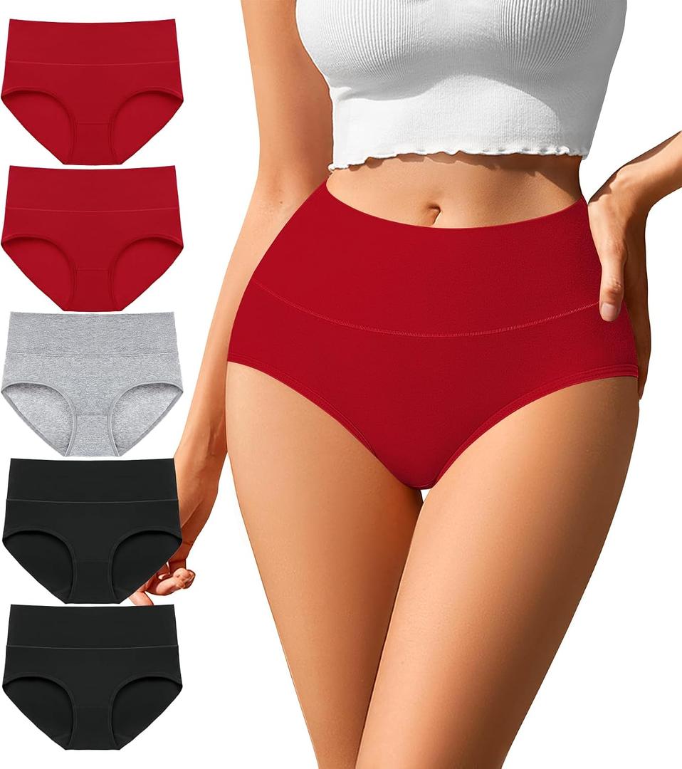 ASIMOON Tummy Control High Waisted Underwear for Women Cotton Plus Size Full Coverage Panties Ladies Briefs