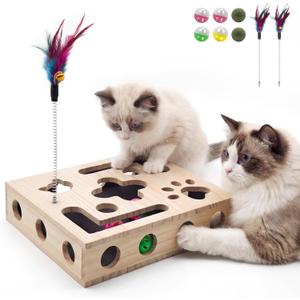 Cat Toys for Indoor Cats - Cat Nail File Box with Interactive Cat Toys, 2026 Upgraded Cat Puzzle Feeder Scratch Puzzle Toy for Indoor Cats, Natural Claw Care (Natural Wood)