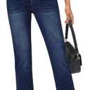 GRAPENT Straight Leg Jeans for Women Trendy Pull On High Waisted Cropped Elastic Waist Stretchy Denim Pants Ankle Jeans (Medium, Darkness Blue)