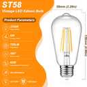 Ascher Vintage LED Edison Bulbs 6W, Equivalent 60W Incandescent, Non-Dimmable, Warm White 2700K, ST58 Antique LED Filament Bulbs with 80+ CRI, E26 Medium Base, Clear Glass, 6-Packs