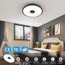Black Waterproof LED Flush Mount Ceiling Light Fixture,with Bluetooth Speaker,11 Inch,18 watt,Dimmable Music Lamp,RGB Color Changing Light with Remote Control,for Bathroom,Shower,Bedroom