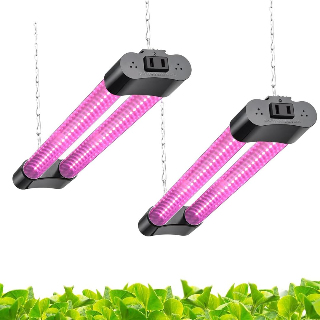 Hlite 16inch 2 Pack LED Grow Lights - Linkable Grow Lights for Indoor Plants, Full Spectrum Plant Lights Plug and Hanging Design with On/Off Switch Hanging Grow Light from seedling to Flowering, Black