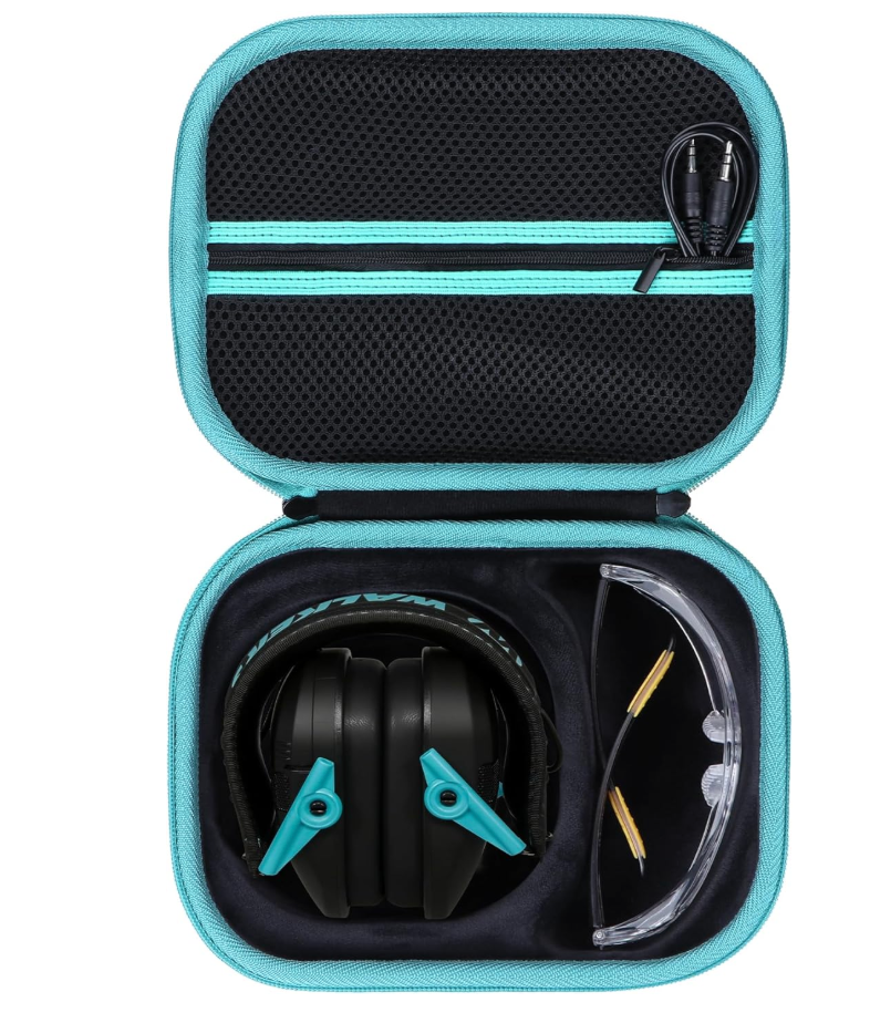 Storage Case Compatible with Walkers Razor Slim/Howard Leight Honeywell Impact Sport/PROHEAR 066 030 Electronic Shooting Earmuffs Hearing Protection Muffs (Black + Teal Case)