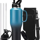 40 oz Insulated Cup with Handle - Stainless Steel Water Bottles & Auto Chug  Carrier Pouch, Water Metal Coffee Tumblers Metal Flask, Fits in Cup Holder Leak Proof, Keep Cold 48h