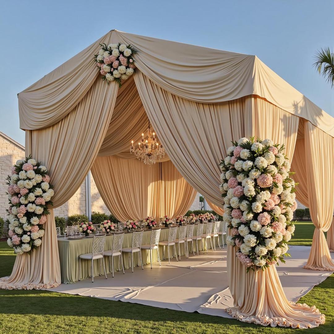 10 Panels 5ft(W) x 20ft(H) Champagne Ceiling Drapes for Wedding Parties – 20 FT Extra Long Thick Polyester Wrinkle-Free Drapery Tent Decor Decorations for Birthday Party Ceremony Stage Swag