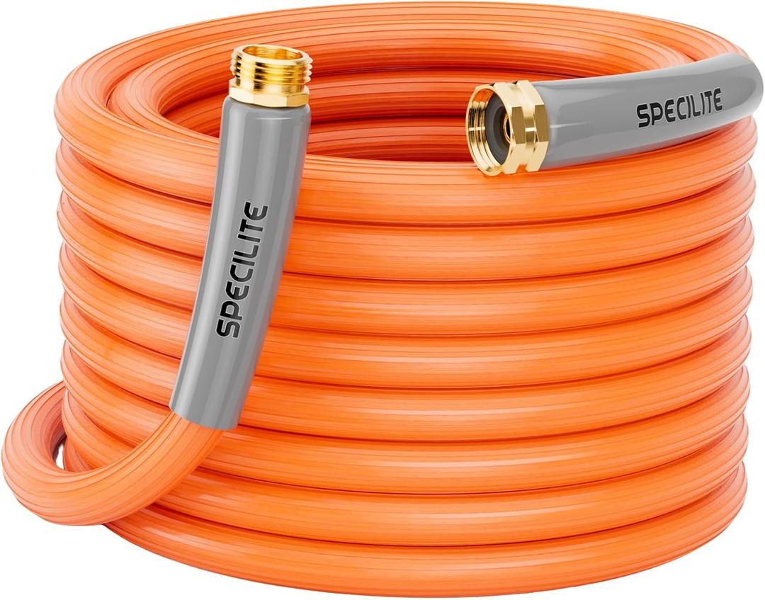 5/8'' Heavy Duty Rubber Garden Hose 50FT, 1200psi Burst, 300psi Working, Hot/Cold Water Hose, -50℉-170℉, 5 Layered Pipe, UV Resistant, 3/4" Brass Fittings for Outdoor, Agriculture
