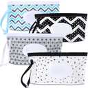 FEBSNOW 4 Pack Baby Wipe Dispenser, Portable Refillable Wipe Holder, Baby Wipes Container, Wipe Dispenser, Reusable Travel Wet Wipe Pouch (Geometric)