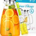Aofmee 100 Oz Glass Pitcher, 3L Water Pitcher with Lid, Iced Tea Jar with 304 Stainless Steel Lid and Spout, Heat Resistant Jug for Sun Tea, Water Carafe for Cold or Hot Beverage Serveware Juice