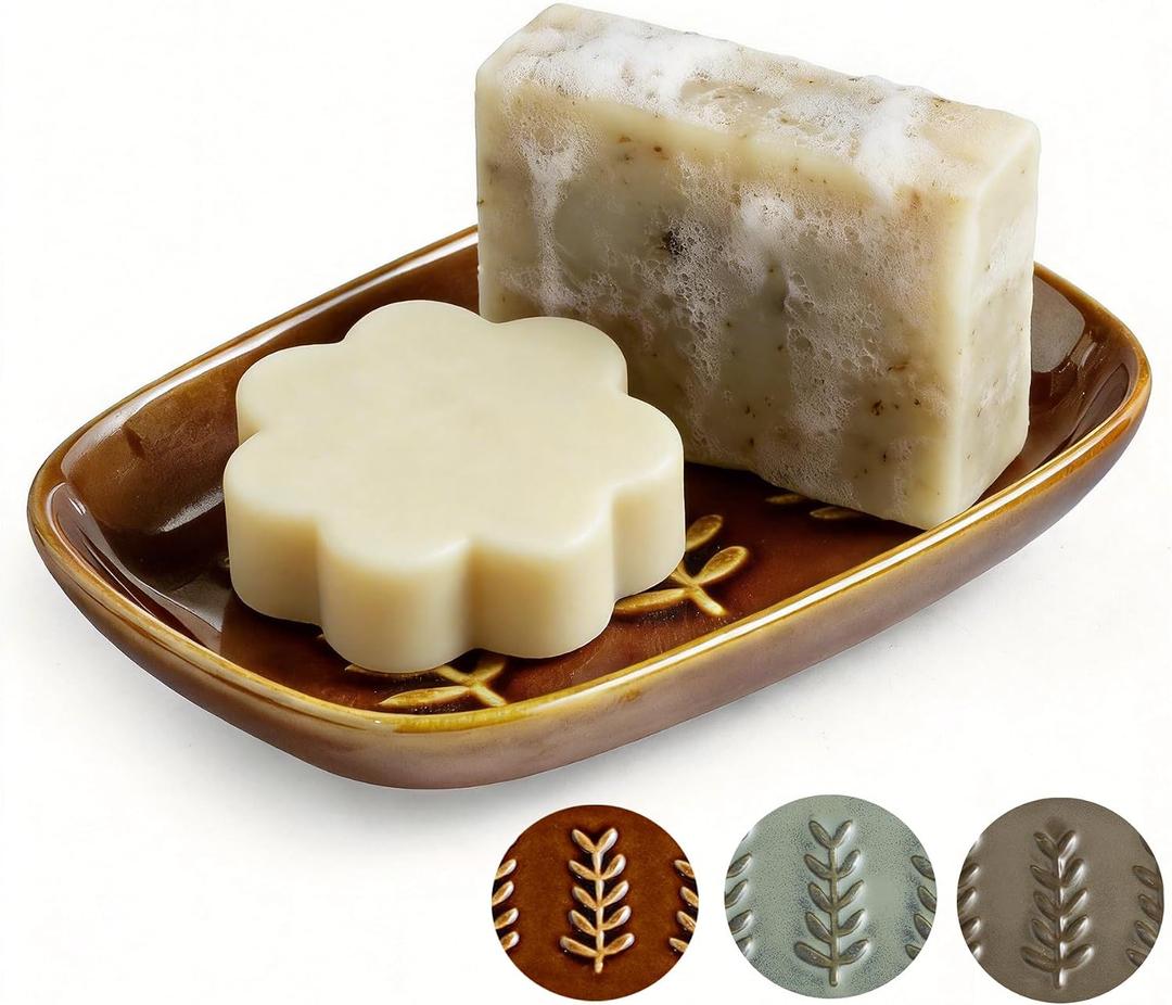 Miamolo Soap Dish for Shower, Bar Soap Holder with Raised Ridges, Non-Stick | Ceramic Soap Saver, Ideal for Counter & Countertop | Versatile Tray for Sponges, Jewelry & Brush | Easy Cleaning, Dark Brown