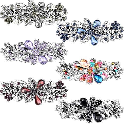 Geyoga 6 Pieces Vintage Hair Barrettes for Women Retro Flower French Pearl Crystal Rhinestones Clips Hair Pins for Women Styling Accessories (Delicate Style)