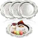 Ebrima 4 Pack Silver Serving Trays Set, 8” Decorative Plates, Stainless Steel Party Platters for Wedding, Afternoon Tea, Home Decor & Food Display