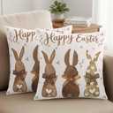 Easter Decorative Throw Pillow Covers 18x18 Set of 2 Bunny Spring Square Pillow Covers for Couch Happy Easter Rabbit Leaves Cushion Cases for Living Room Bedroom Bed Car Chair