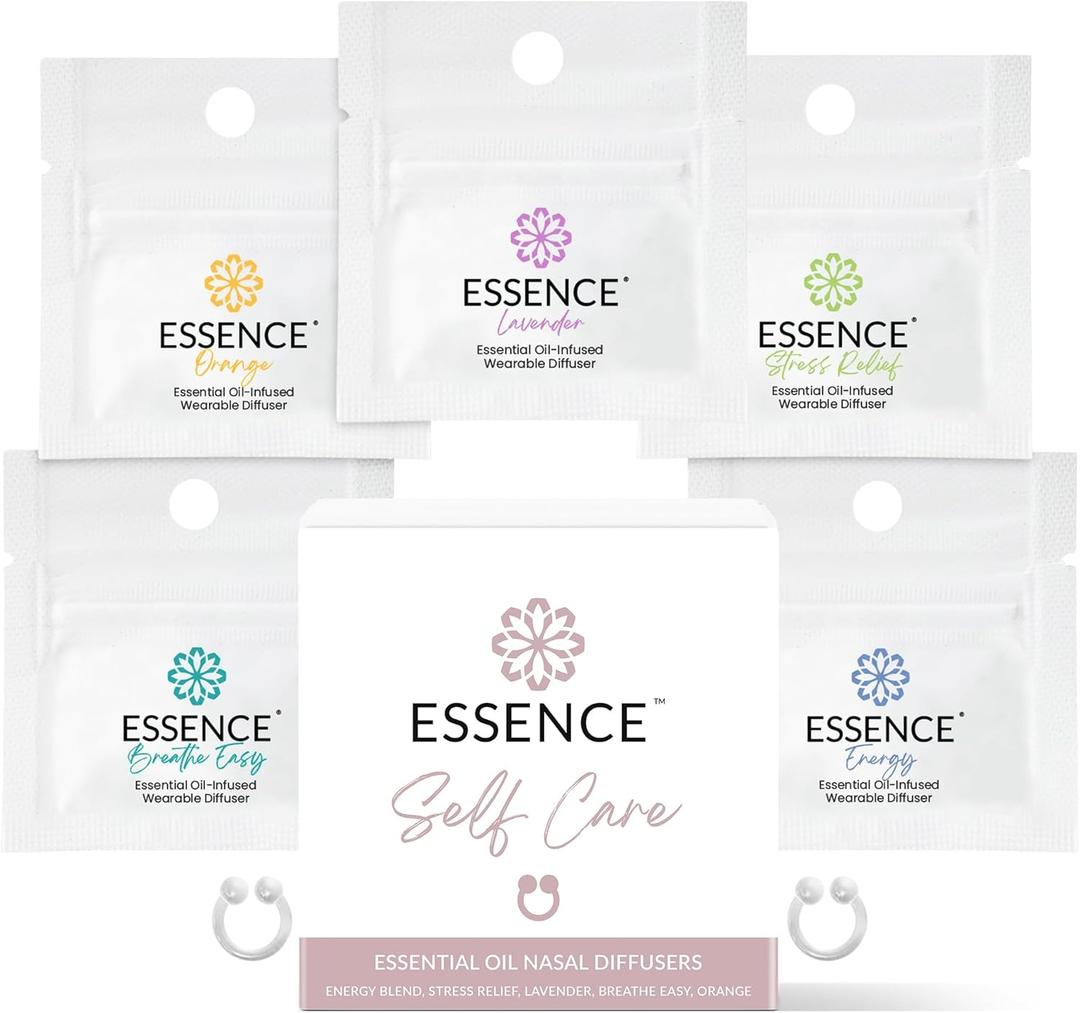 Essence Nasal Diffuser Self Care Bundle – Essential Oil Silicone Nose Rings for Stress, Energy & Mental Clarity – Wearable Aromatherapy Pack for Wellness & Mood Balance