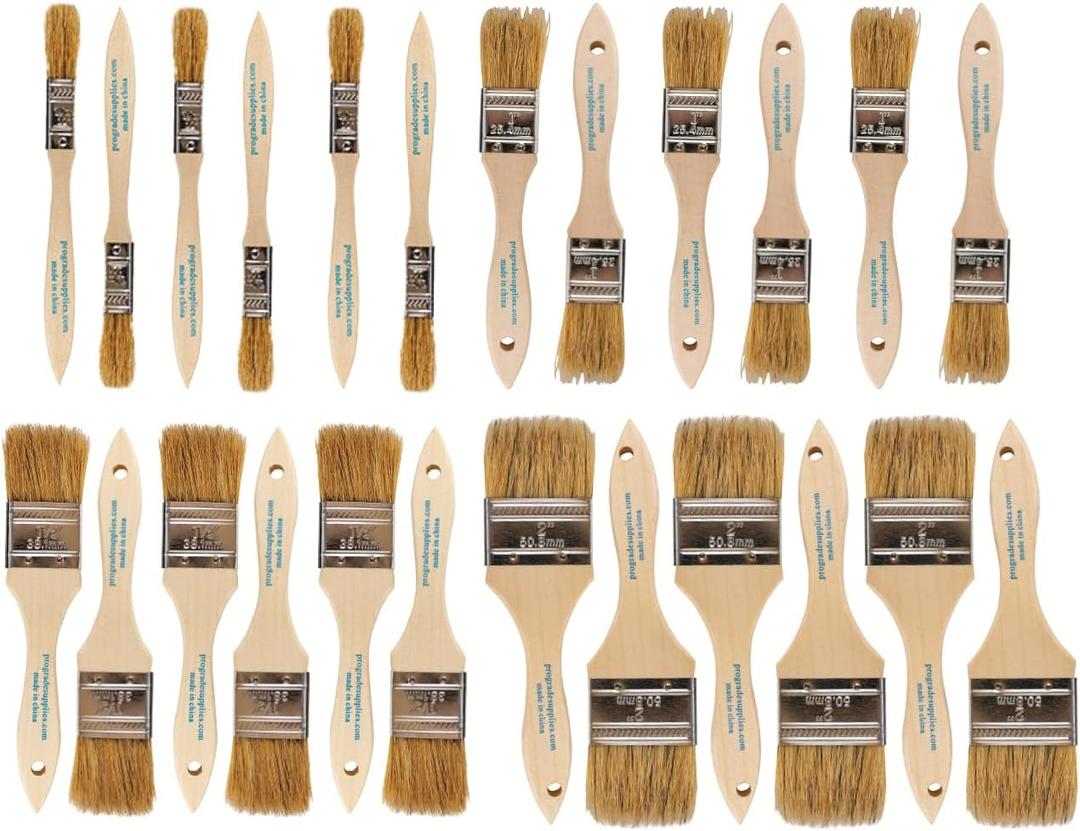 Pro Grade - Chip Brush  Paint Brush Set  24 Pack - Natural China Bristle Paintbrush Set for Art, Craft, Epoxy, Varnish, Resin, Stain, Glue, Gesso, Primer, Acrylic and Oil Paint