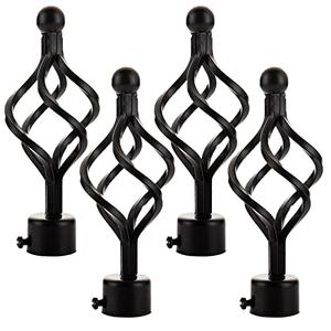ECESLENT Window Treatment Finials 4 PCS Long Twisted Shaped Decorative Curtain Rod Finials Fit for 0.98 or 1.1 Inch(25-28mm) Diameter Curtain Rod Drapery Rod Replacement Finials, Black