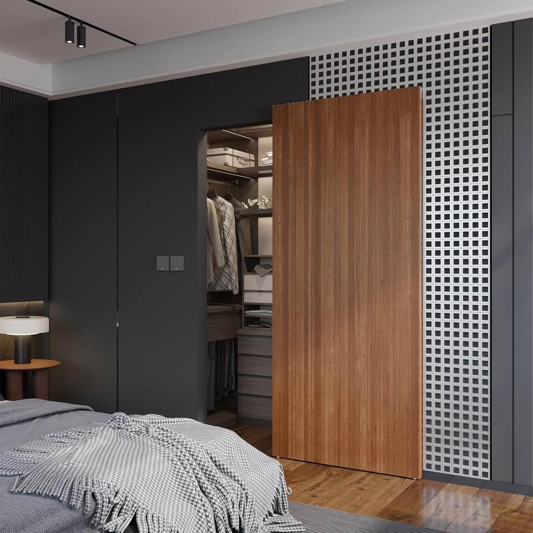 38inch Concealed Sliding Barn Door Hardware with Soft Close Mechanism, Aluminum Track, Invisible Floor Track, Fit MIN Opening Width 28in, Wall Mount System(Door is not Included)